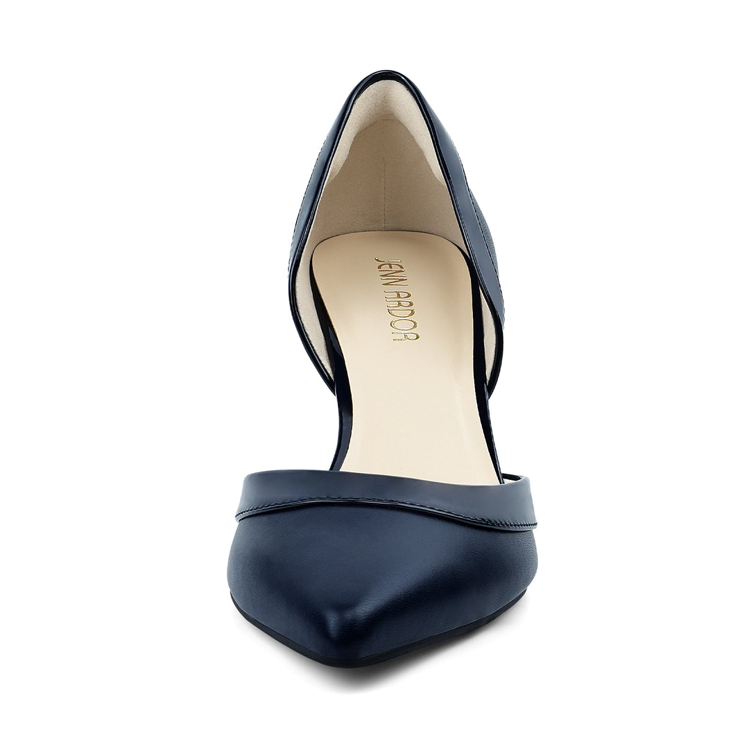 Front view of pointed‑toe kitten heel pumps for women#color_navy