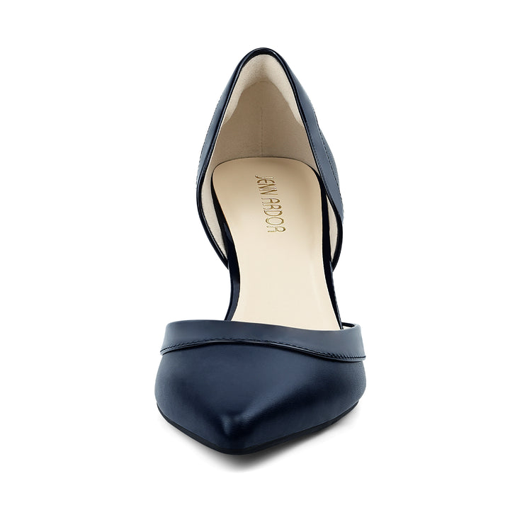 Front view of pointed‑toe kitten heel pumps for women#color_navy