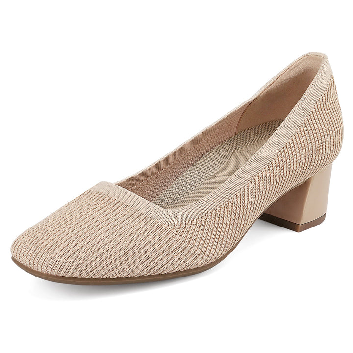 Beige shoe with a block heel on a white background#color_nude