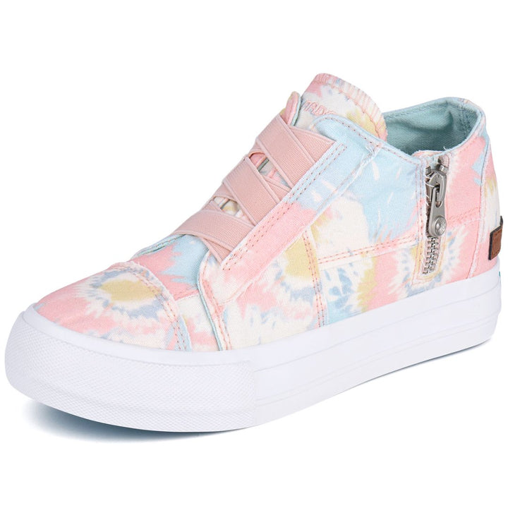 Pastel floral sneaker with a zipper on a white background#color_pink-blue