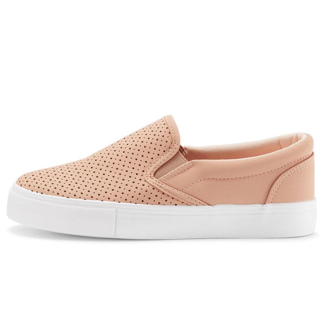 Pink slip-on sneaker with white sole on a white background#color_pink