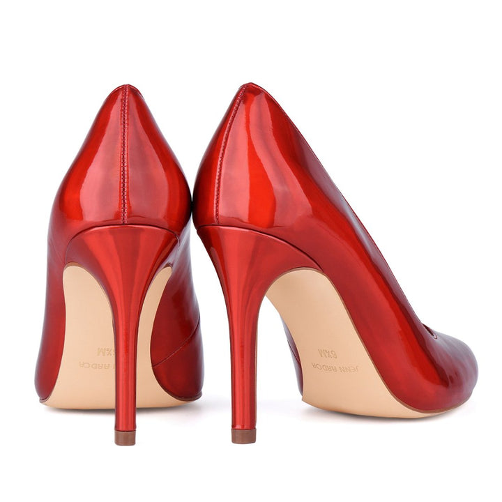 Pair of red high-heeled shoes on a white background#color_red