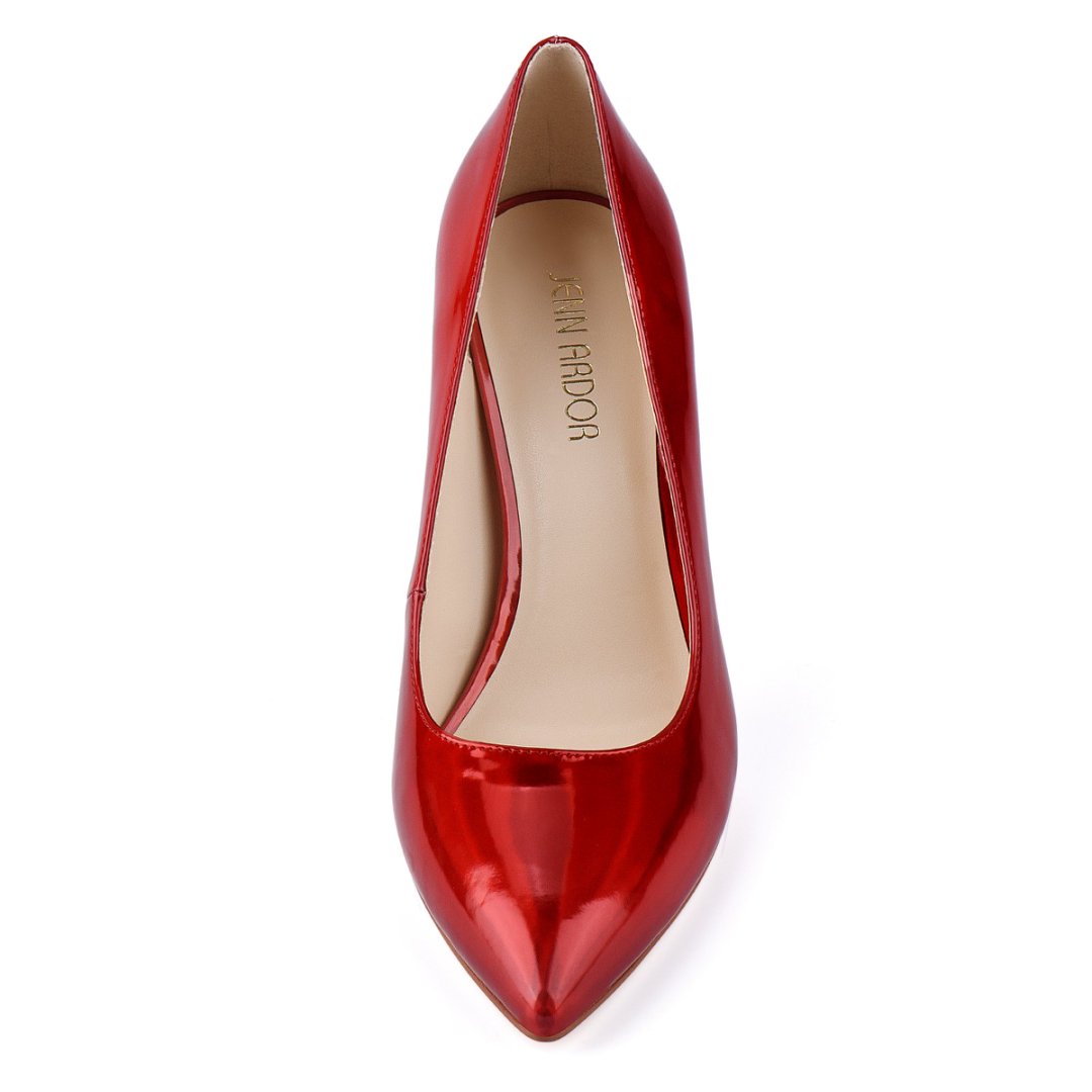 Red high-heeled shoe with 'Birkenstock' branding on a white background#color_red