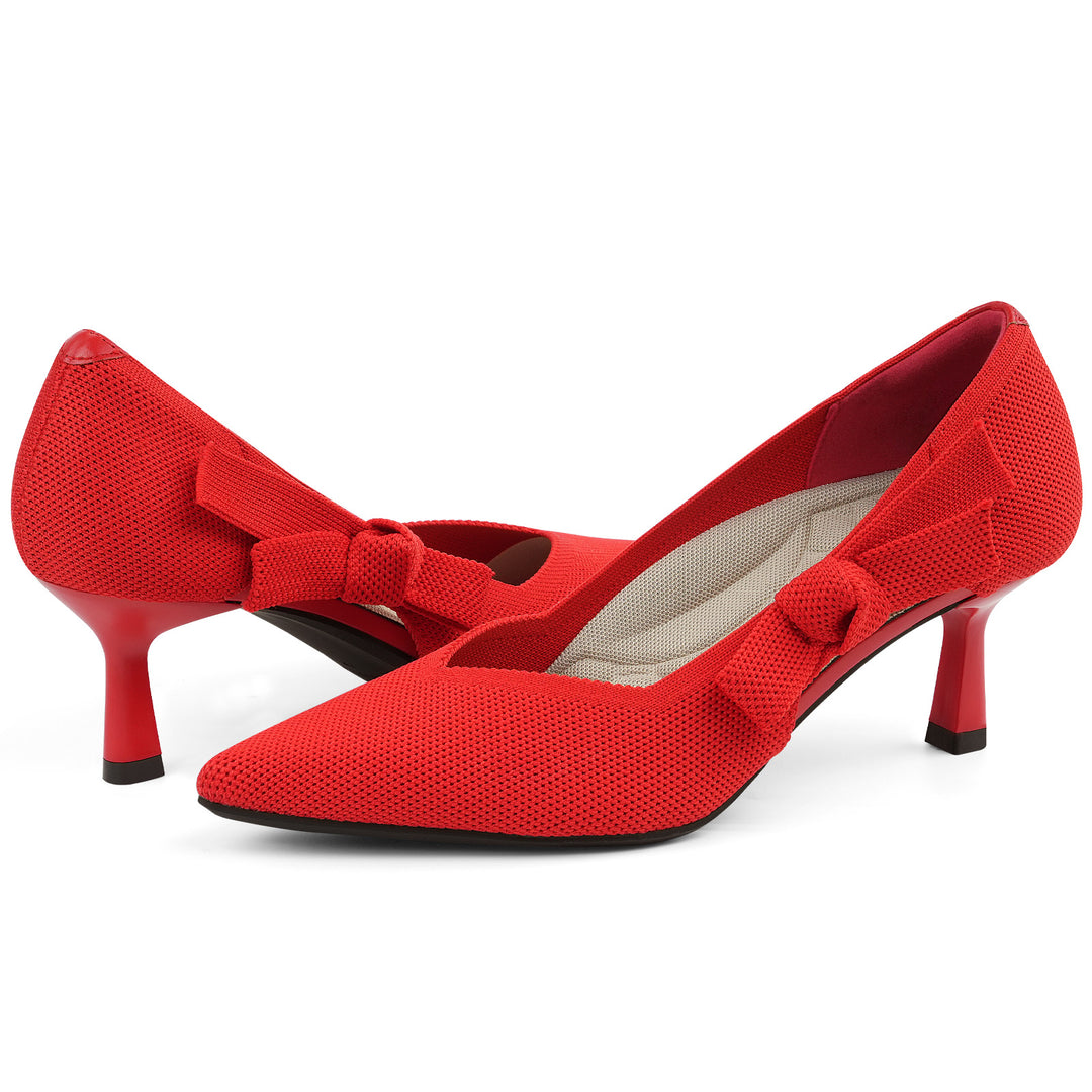 Red high-heeled shoes with bow details on a white background#color_red