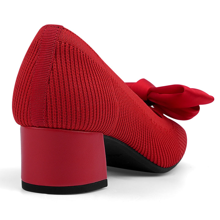 Red high-heeled shoes with a bow on a white background#color_red