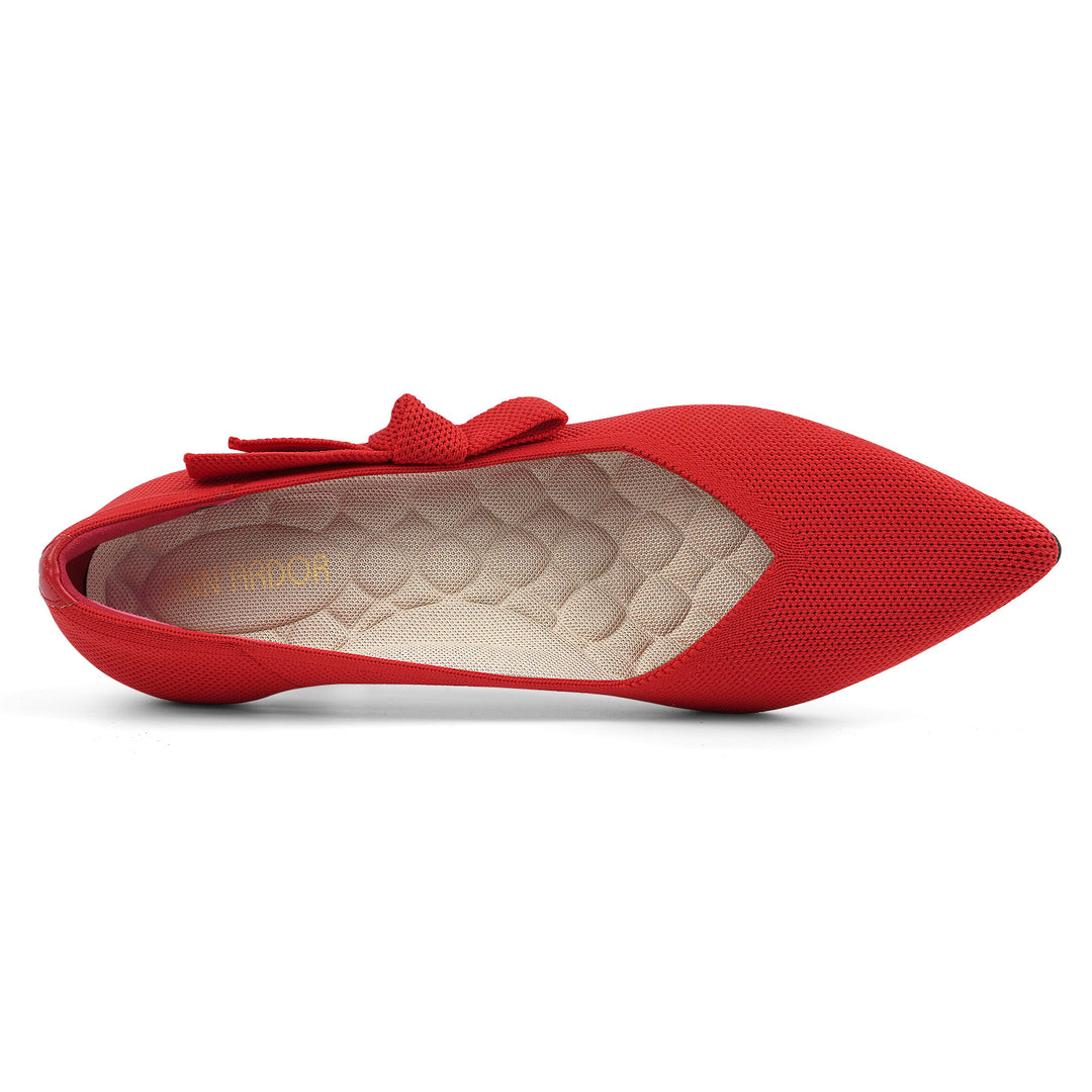 Red pointed-toe shoe with a bow on a white background#color_red