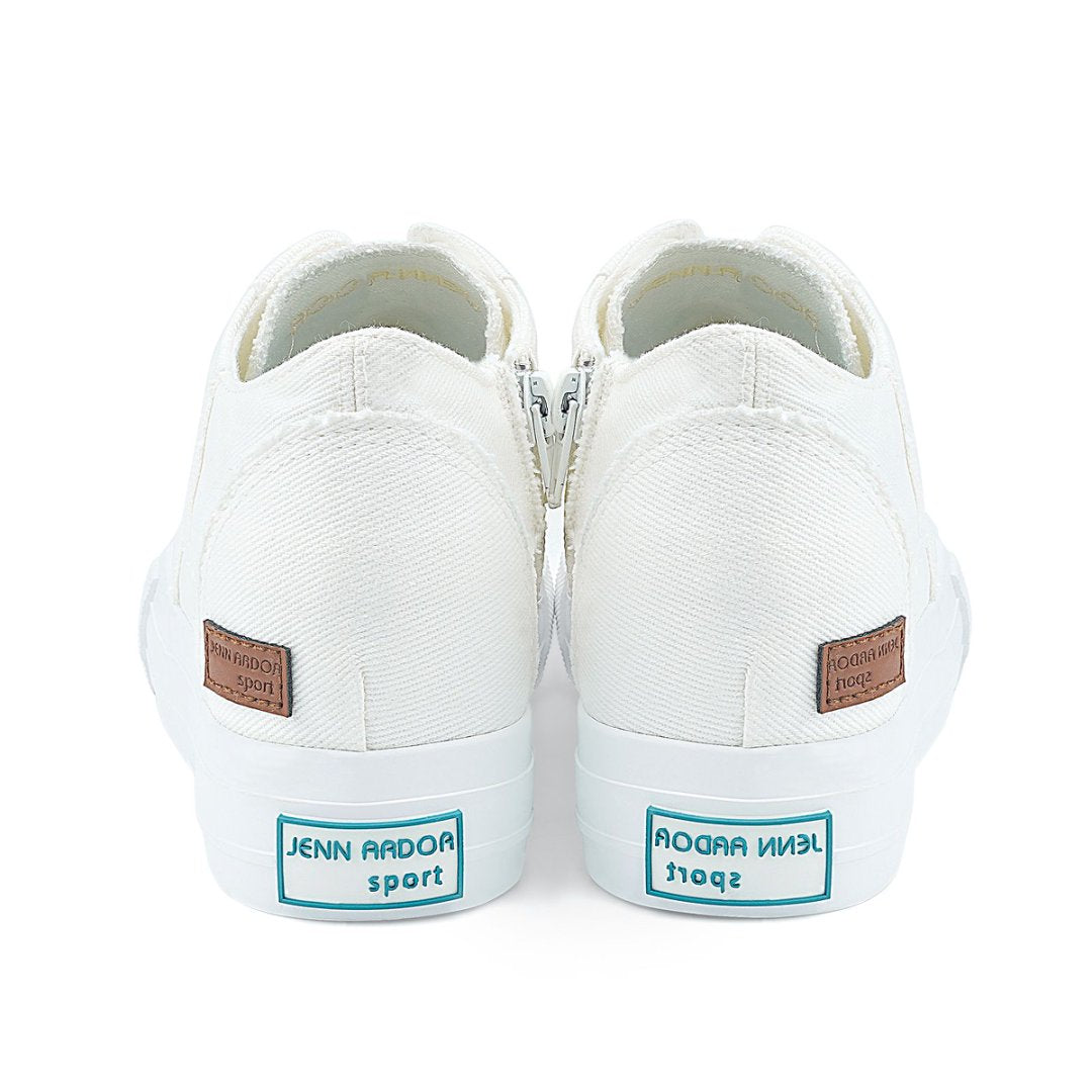 White sneakers with 'Jenn Aador Sport' branding on a white background#color_white1