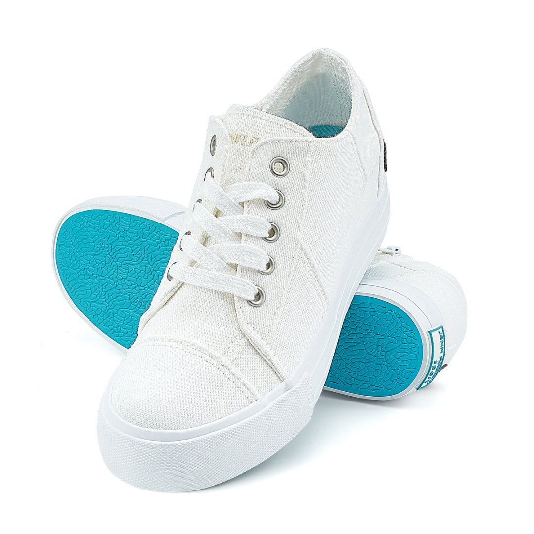 White sneakers with turquoise soles on a white background#color_white1