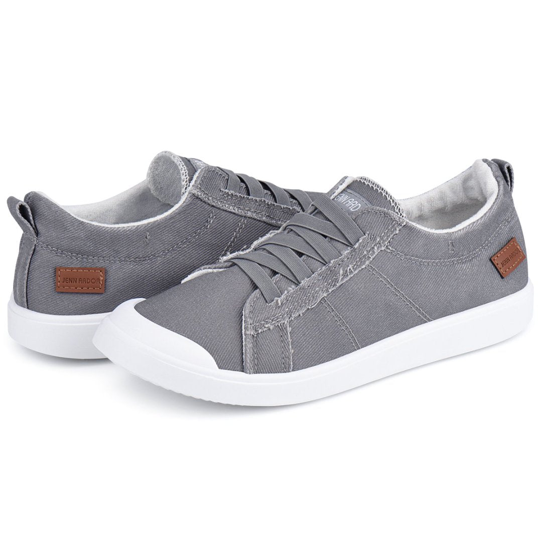 Gray sneakers with white soles on a white background#color_light-grey