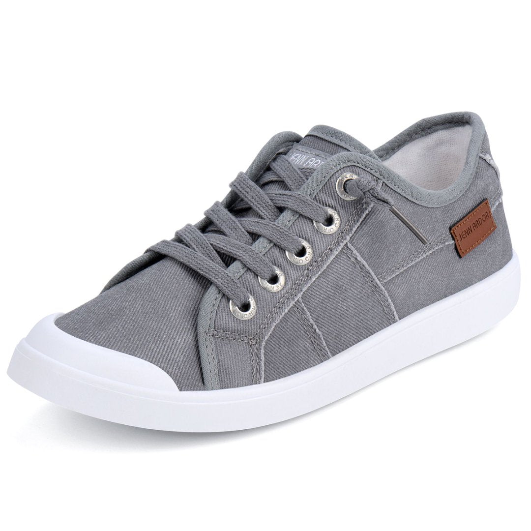 Gray casual shoe with white sole on a white background#color_light-grey