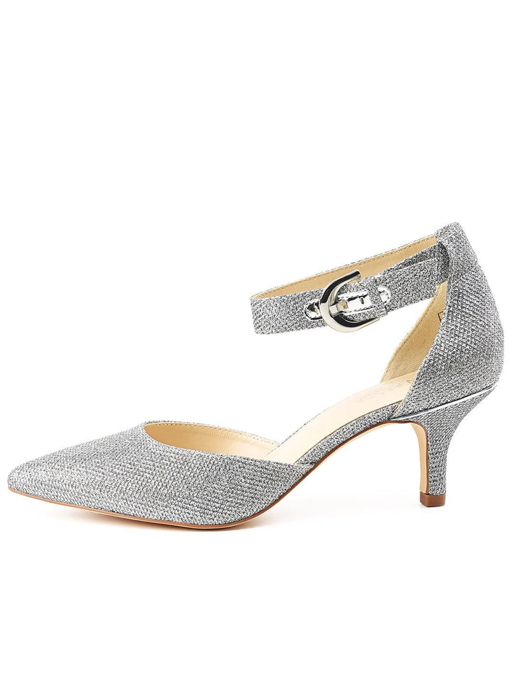 Women Ankle Strap Kitten Heels#color_silver