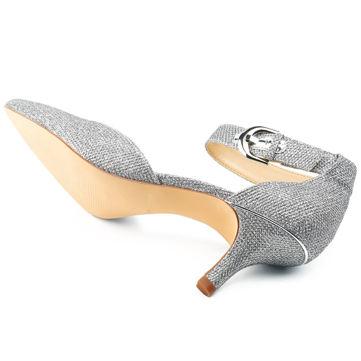 Women Ankle Strap Kitten Heels#color_silver