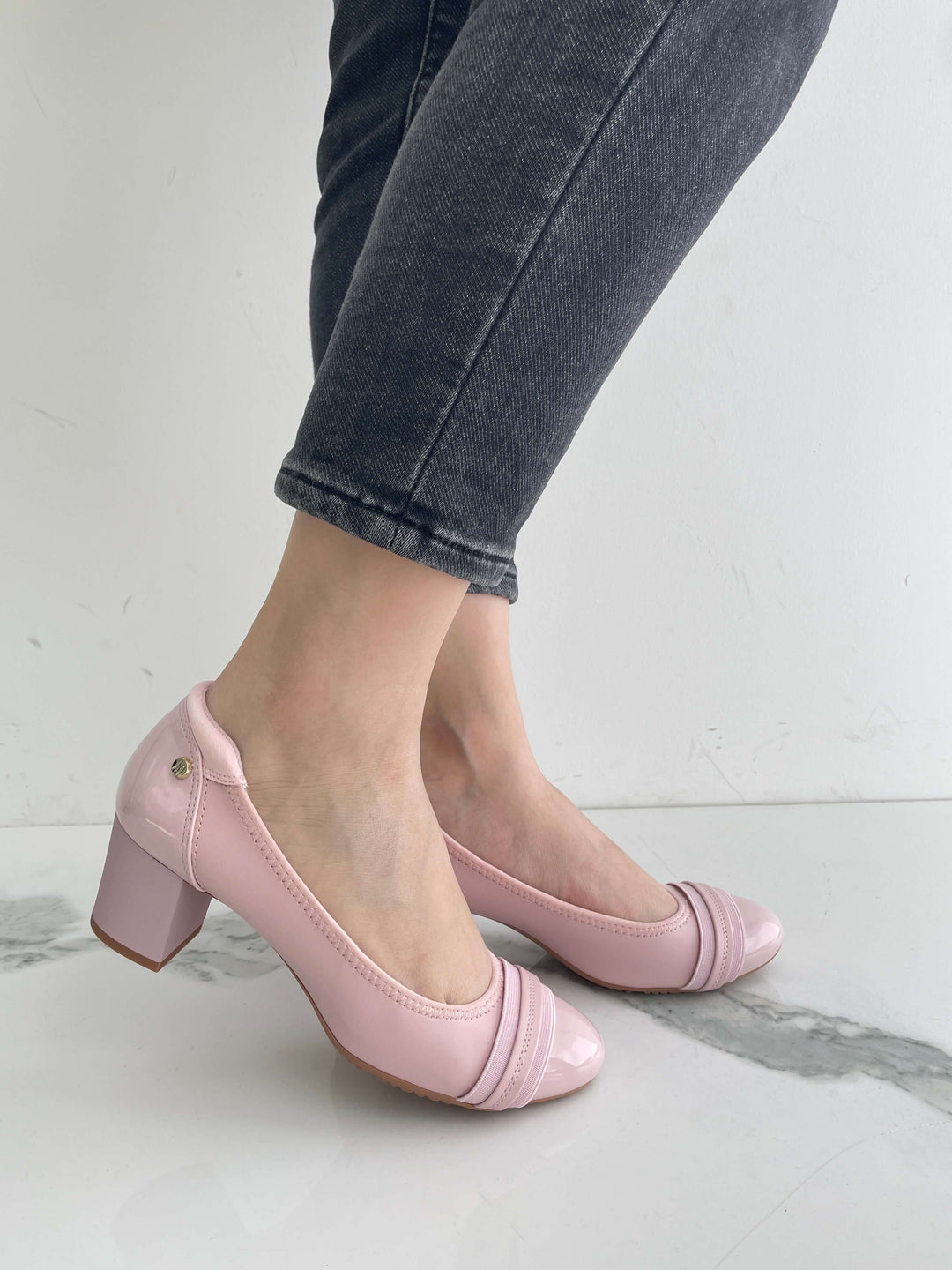 JENN ARDOR Women Round Toe Low Heels Chunky Pumps#color_pink