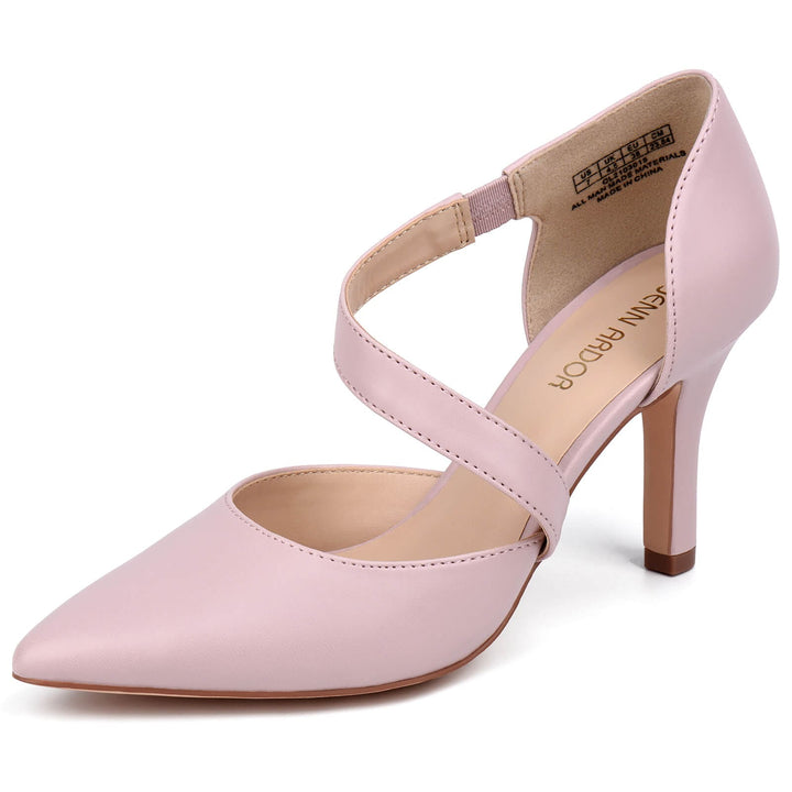 JENN ARDOR Women Stiletto Ankle Strap Pointed Toe Pumps#color_pink