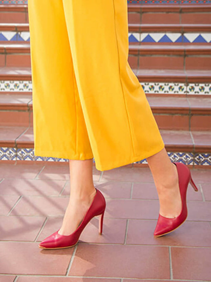 JENN ARDOR Women Fashion Pointed Toe Stiletto Heel Pumps#color_red