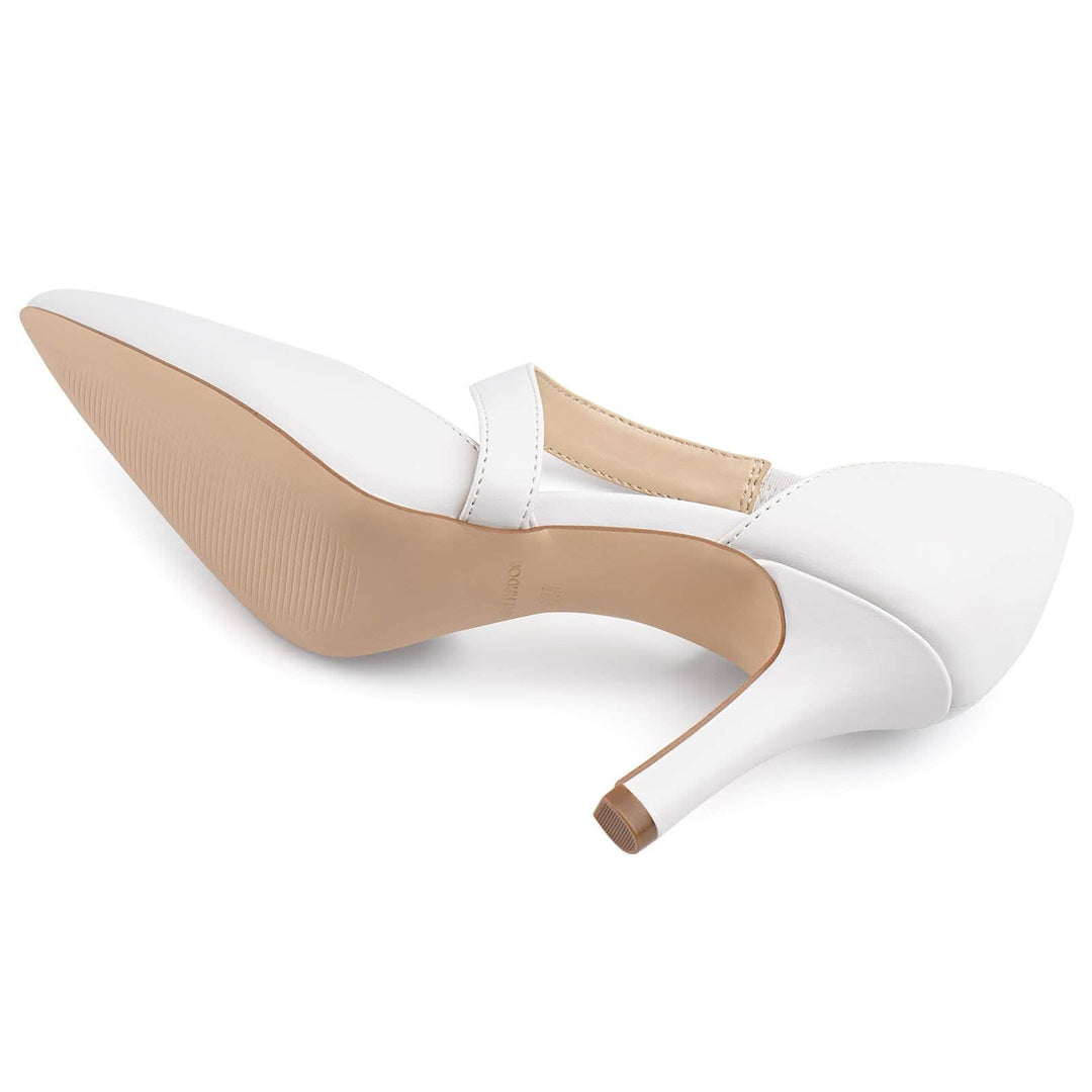 JENN ARDOR Women Stiletto Ankle Strap Pointed Toe Pumps#color_white