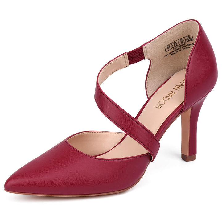 JENN ARDOR Women Stiletto Ankle Strap Pointed Toe Pumps#color_red