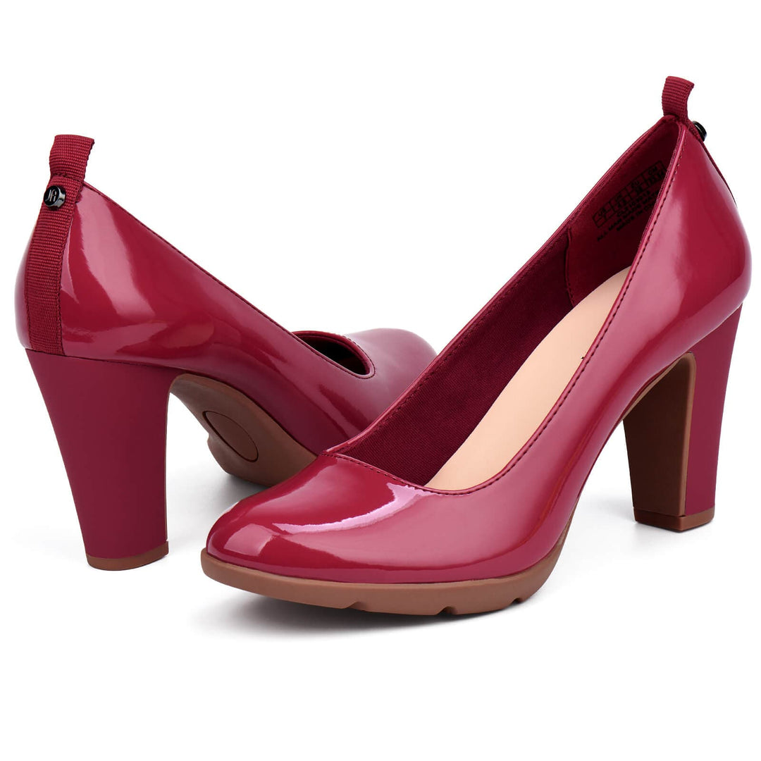 JENN ARDOR Women Round Toe High Heels Chunky Pumps#color_red